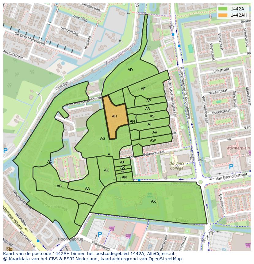 Afbeelding van het postcodegebied 1442 AH op de kaart.