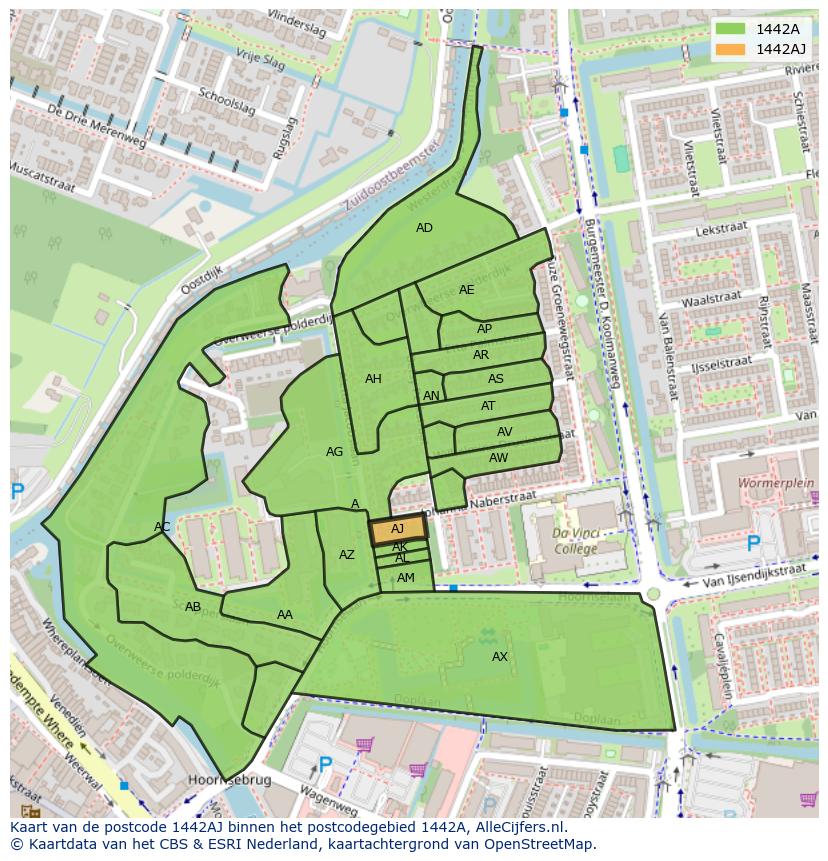 Afbeelding van het postcodegebied 1442 AJ op de kaart.