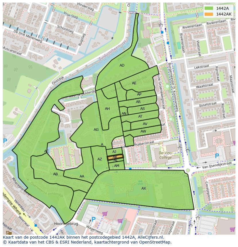 Afbeelding van het postcodegebied 1442 AK op de kaart.