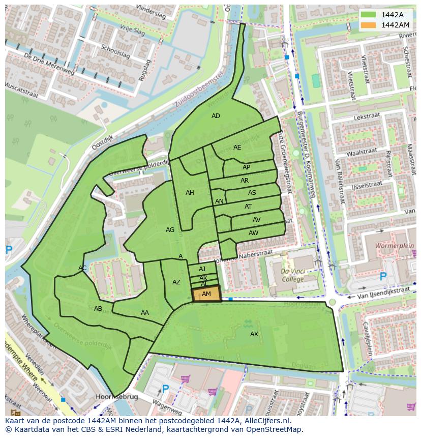 Afbeelding van het postcodegebied 1442 AM op de kaart.