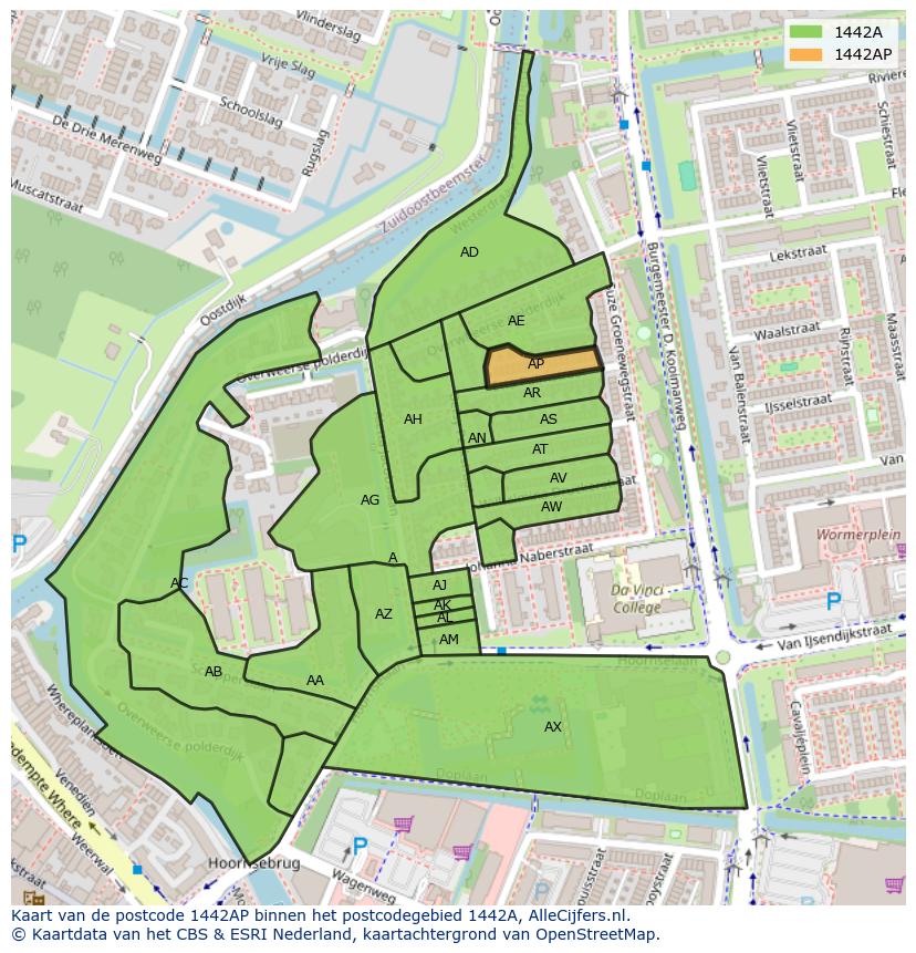 Afbeelding van het postcodegebied 1442 AP op de kaart.