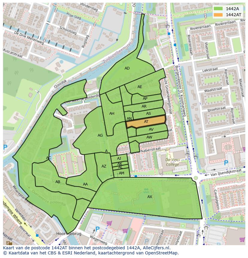 Afbeelding van het postcodegebied 1442 AT op de kaart.