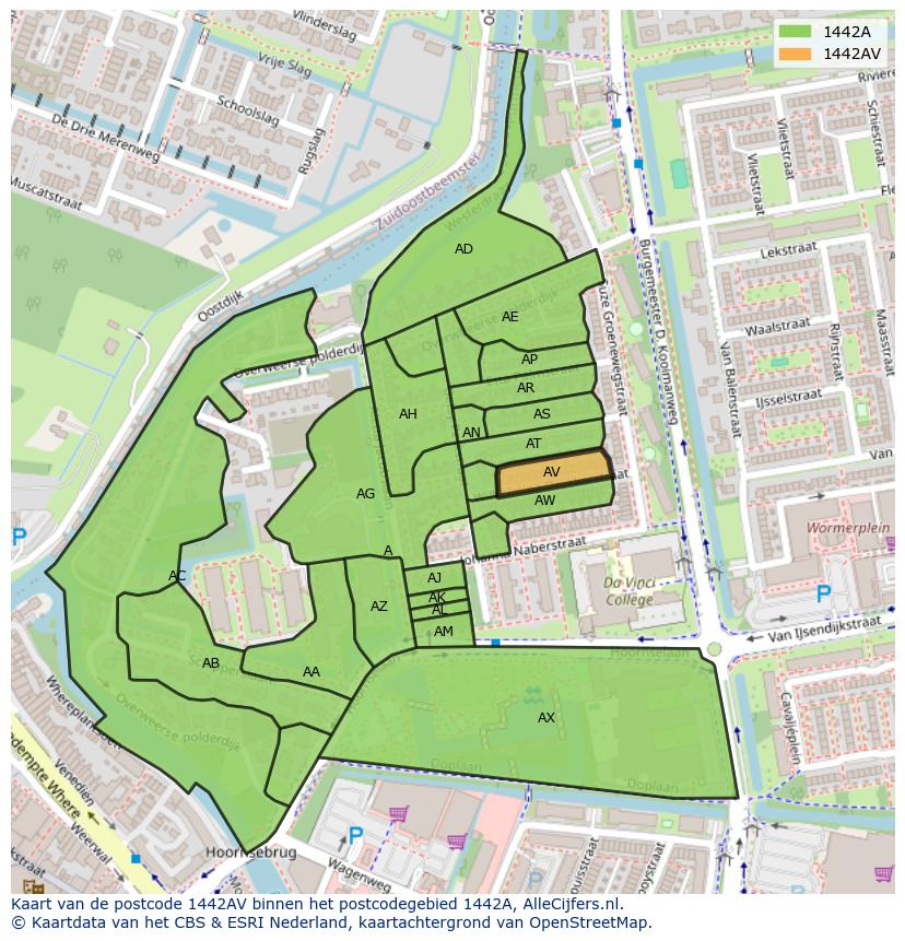Afbeelding van het postcodegebied 1442 AV op de kaart.