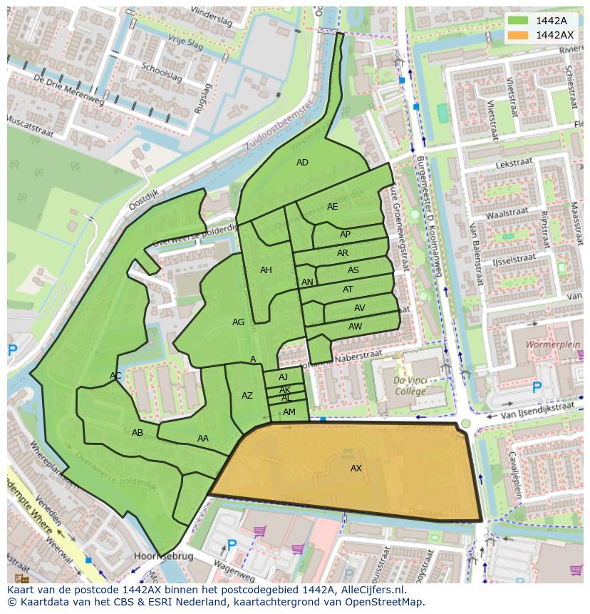 Afbeelding van het postcodegebied 1442 AX op de kaart.