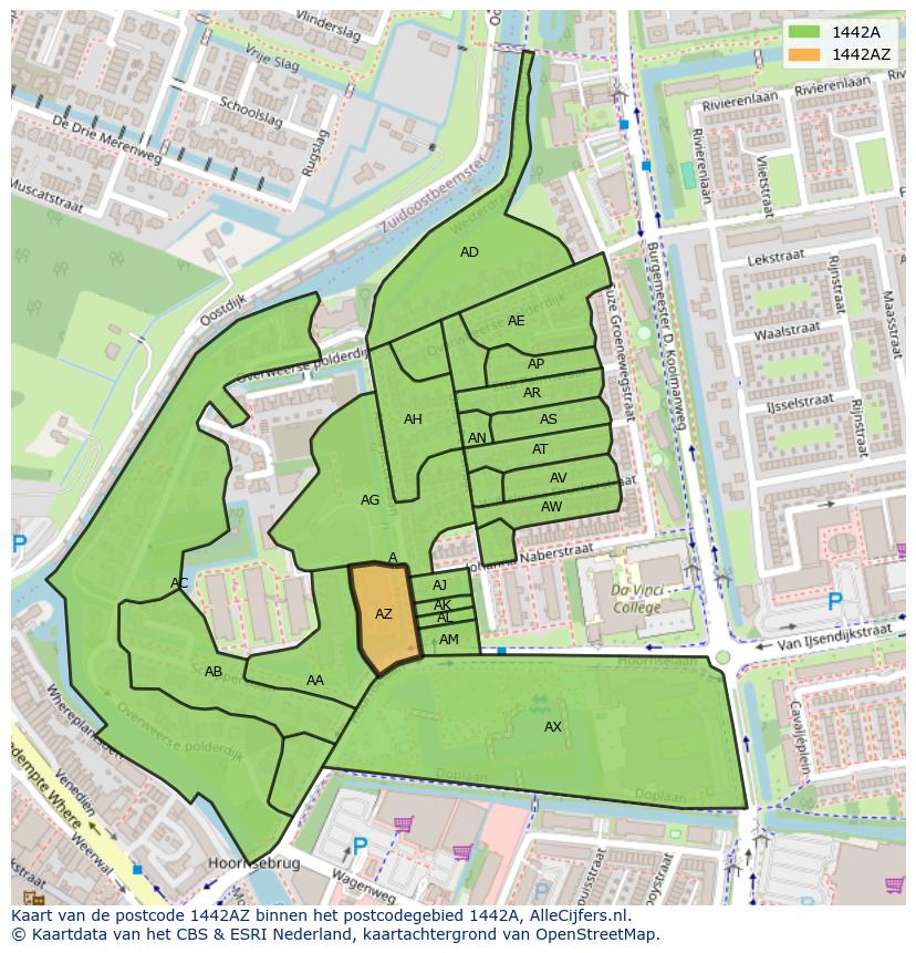 Afbeelding van het postcodegebied 1442 AZ op de kaart.