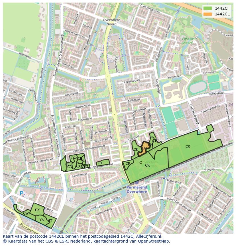 Afbeelding van het postcodegebied 1442 CL op de kaart.