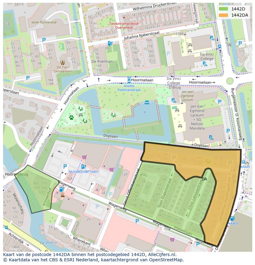 Afbeelding van het postcodegebied 1442 DA op de kaart.