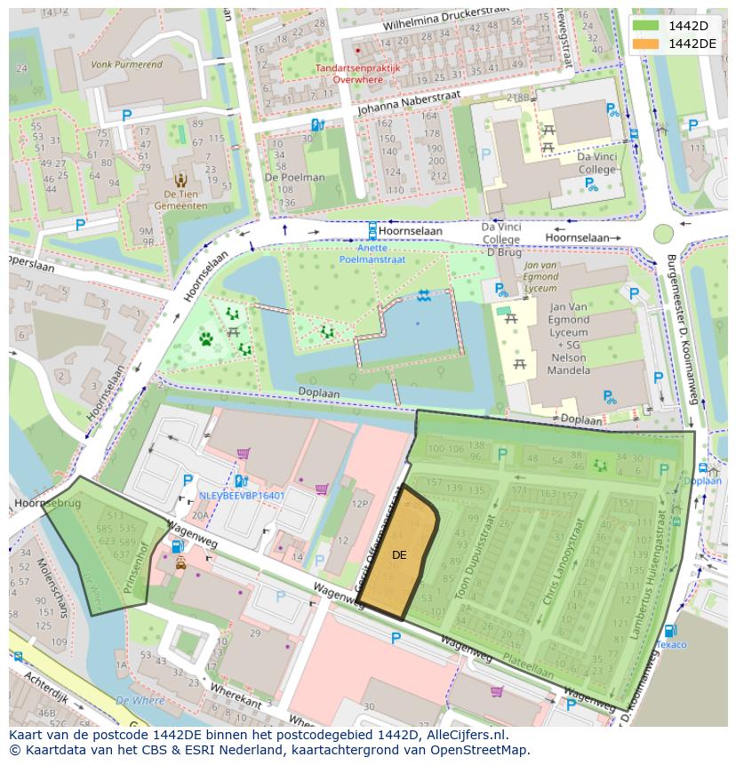 Afbeelding van het postcodegebied 1442 DE op de kaart.