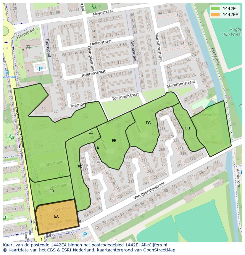 Afbeelding van het postcodegebied 1442 EA op de kaart.