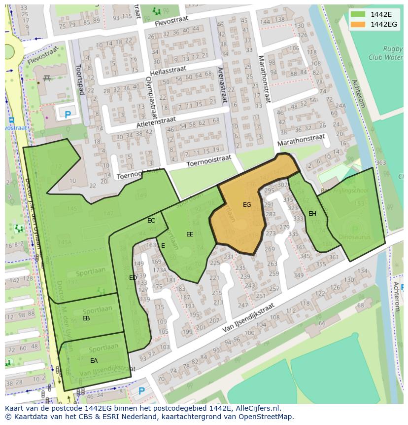 Afbeelding van het postcodegebied 1442 EG op de kaart.