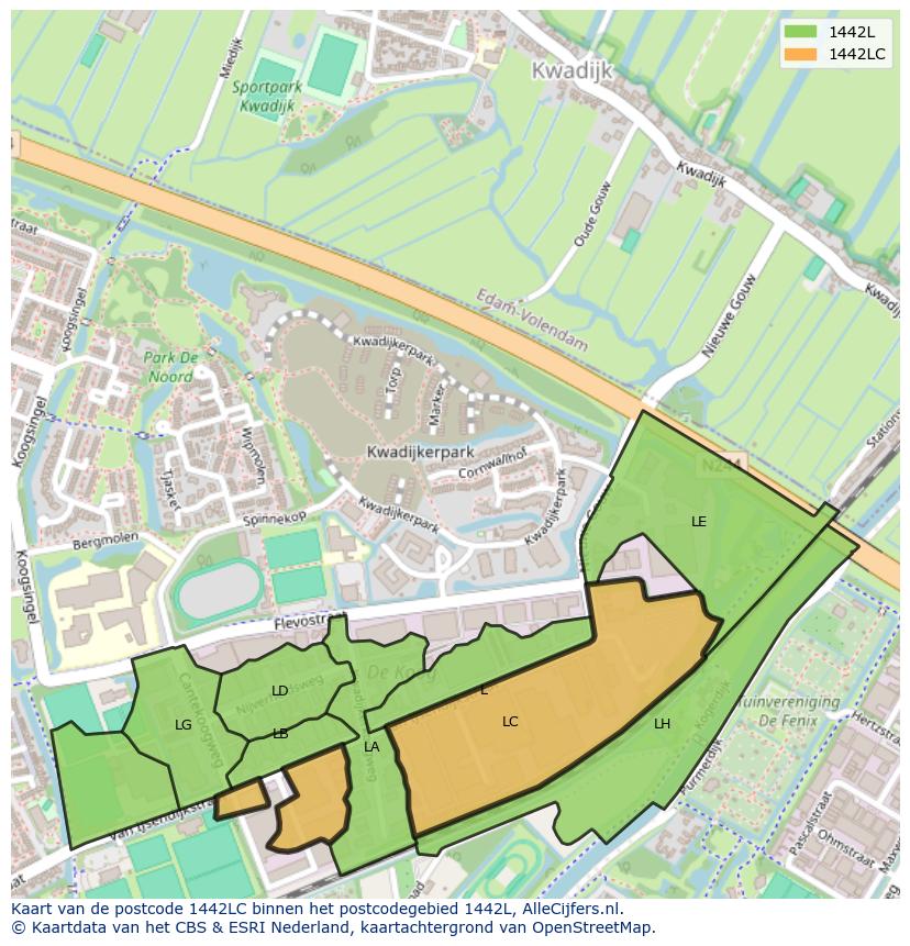 Afbeelding van het postcodegebied 1442 LC op de kaart.