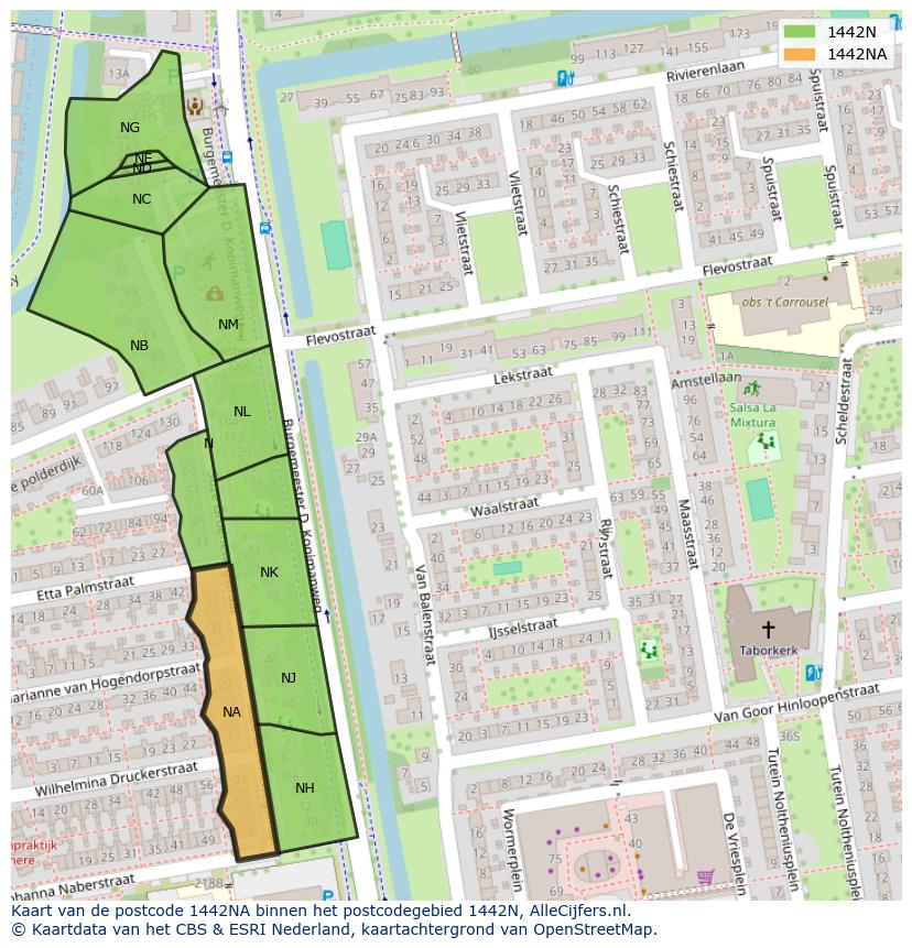 Afbeelding van het postcodegebied 1442 NA op de kaart.