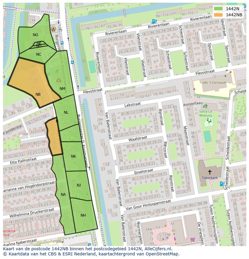 Afbeelding van het postcodegebied 1442 NB op de kaart.