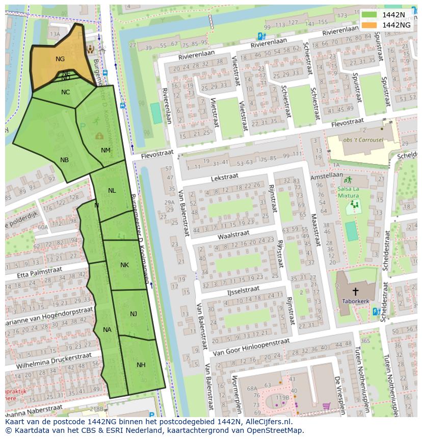 Afbeelding van het postcodegebied 1442 NG op de kaart.