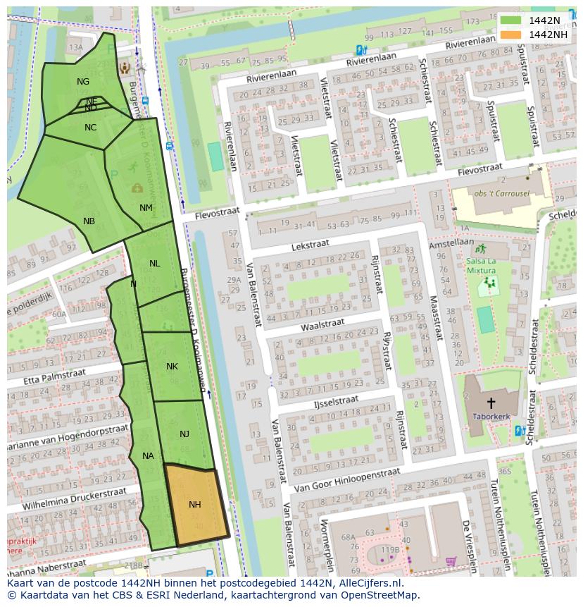 Afbeelding van het postcodegebied 1442 NH op de kaart.