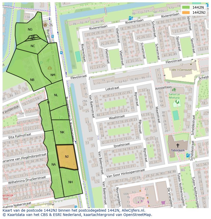 Afbeelding van het postcodegebied 1442 NJ op de kaart.