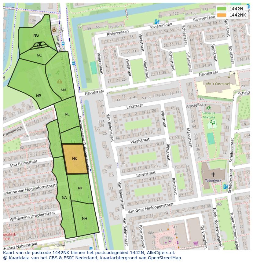 Afbeelding van het postcodegebied 1442 NK op de kaart.