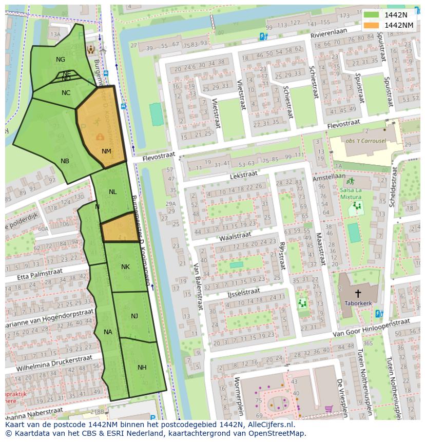 Afbeelding van het postcodegebied 1442 NM op de kaart.
