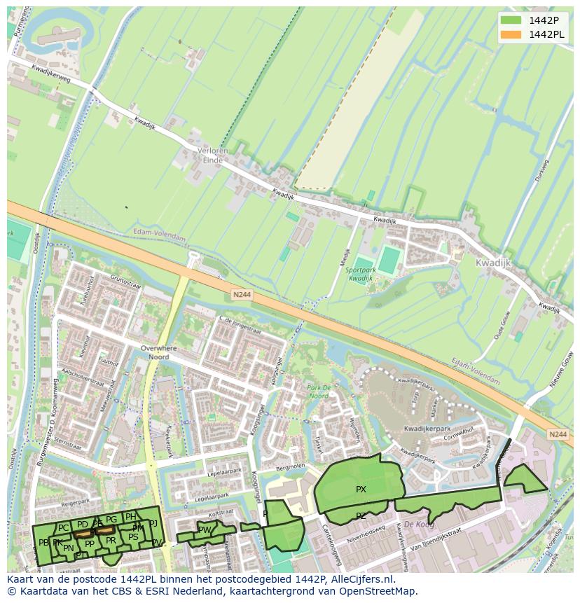 Afbeelding van het postcodegebied 1442 PL op de kaart.