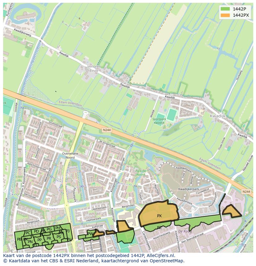 Afbeelding van het postcodegebied 1442 PX op de kaart.