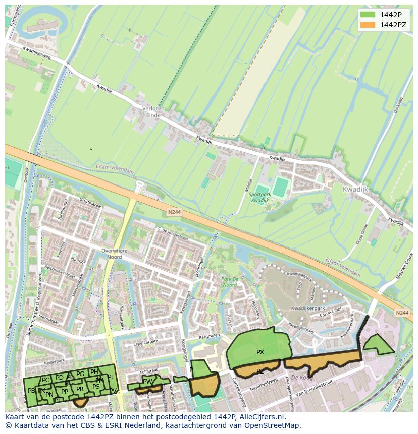 Afbeelding van het postcodegebied 1442 PZ op de kaart.