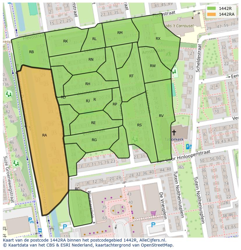 Afbeelding van het postcodegebied 1442 RA op de kaart.