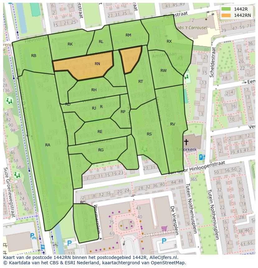 Afbeelding van het postcodegebied 1442 RN op de kaart.