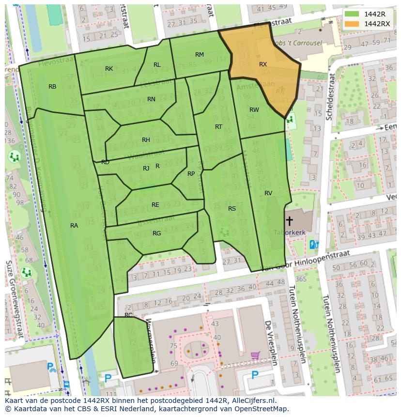 Afbeelding van het postcodegebied 1442 RX op de kaart.