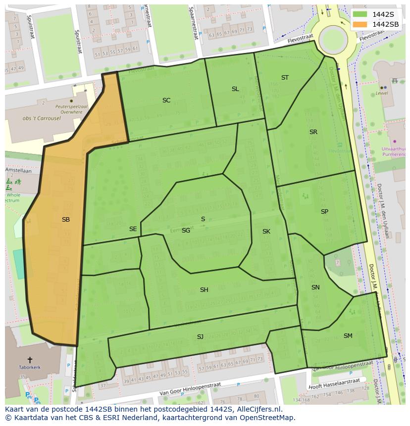 Afbeelding van het postcodegebied 1442 SB op de kaart.