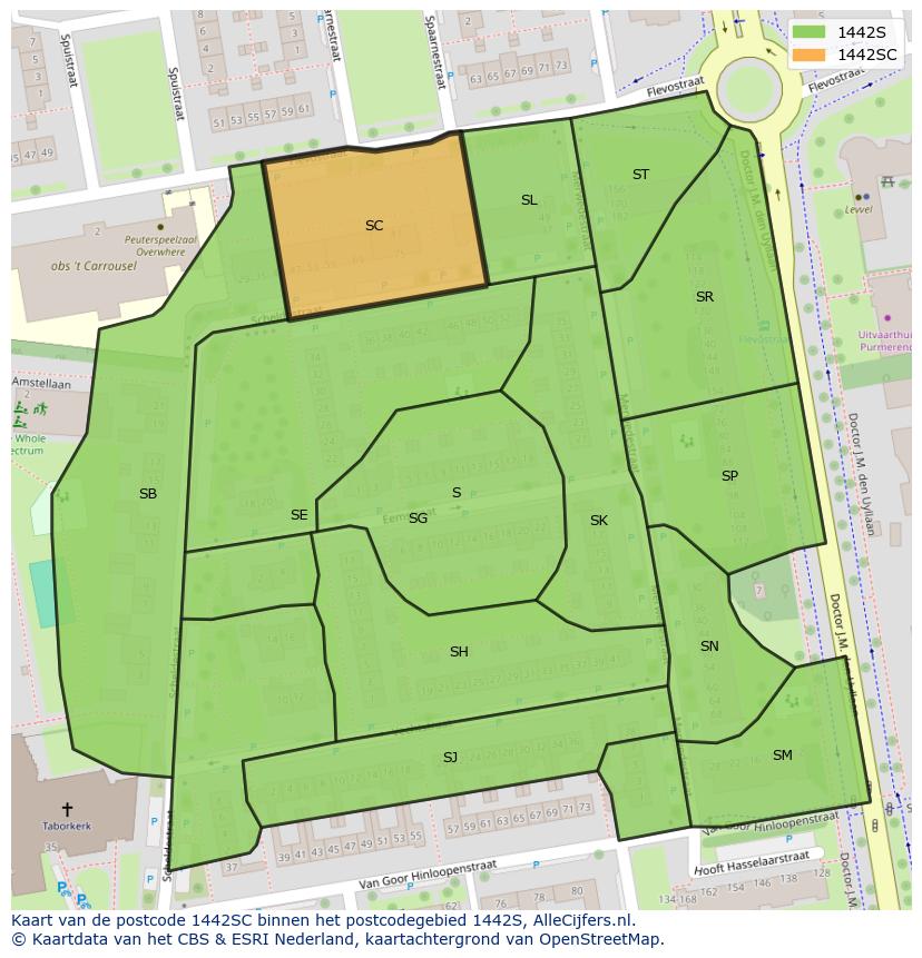 Afbeelding van het postcodegebied 1442 SC op de kaart.