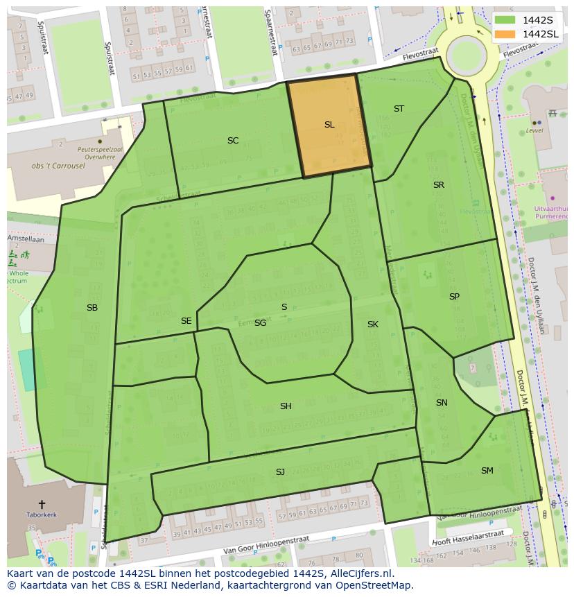 Afbeelding van het postcodegebied 1442 SL op de kaart.