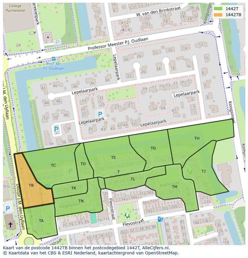 Afbeelding van het postcodegebied 1442 TB op de kaart.