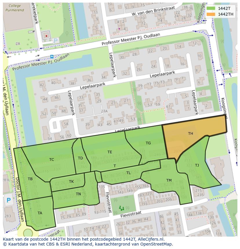 Afbeelding van het postcodegebied 1442 TH op de kaart.