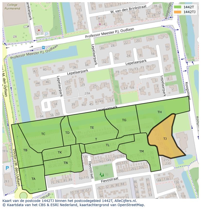 Afbeelding van het postcodegebied 1442 TJ op de kaart.