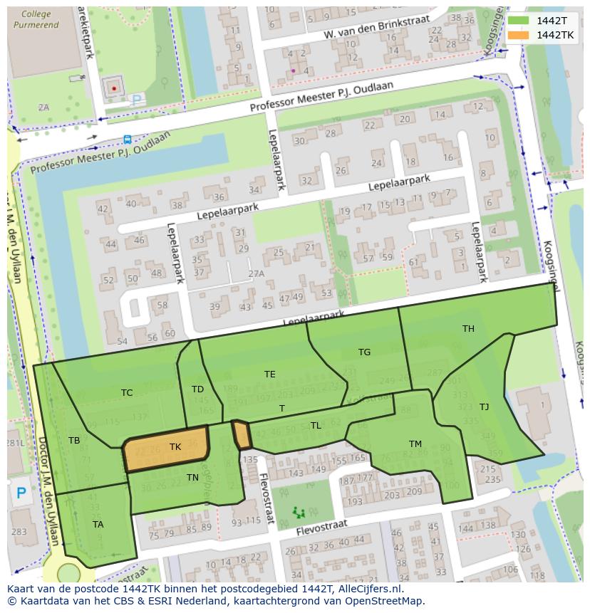 Afbeelding van het postcodegebied 1442 TK op de kaart.