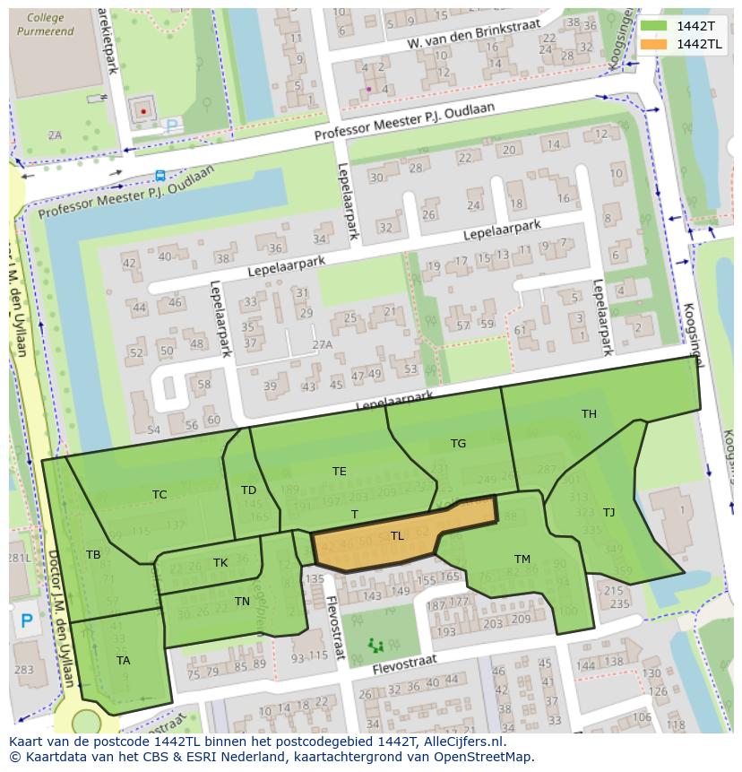 Afbeelding van het postcodegebied 1442 TL op de kaart.