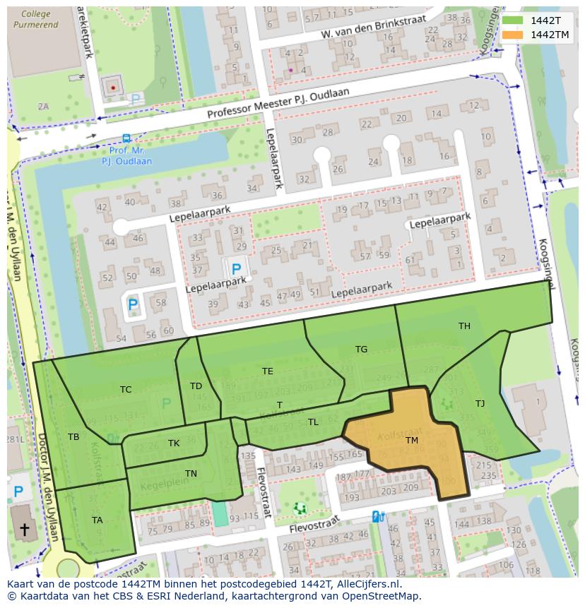 Afbeelding van het postcodegebied 1442 TM op de kaart.