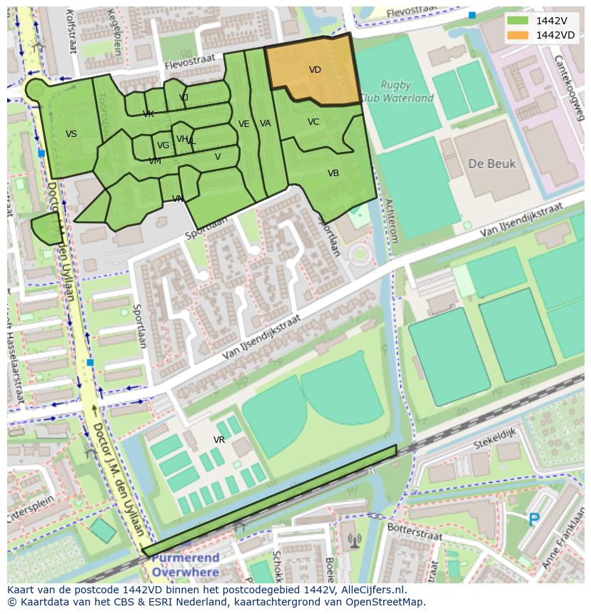 Afbeelding van het postcodegebied 1442 VD op de kaart.