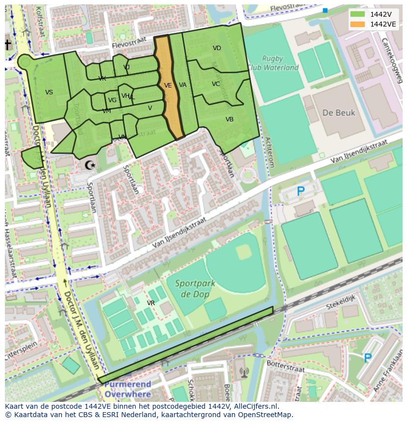 Afbeelding van het postcodegebied 1442 VE op de kaart.