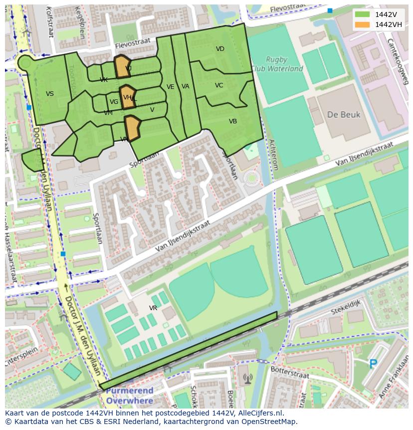 Afbeelding van het postcodegebied 1442 VH op de kaart.