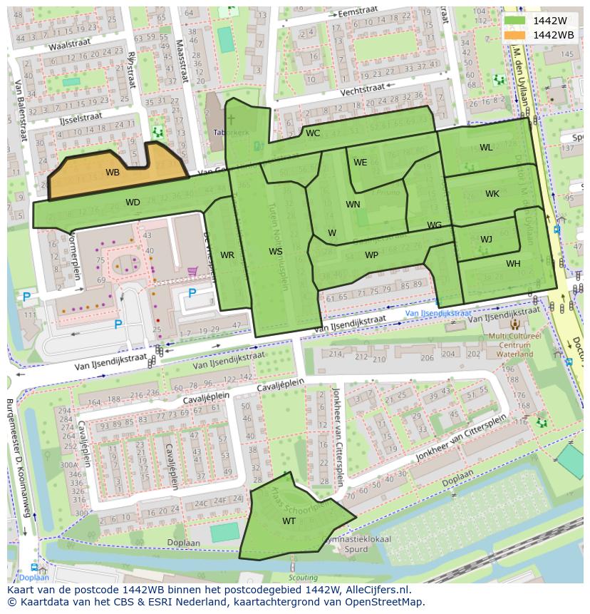 Afbeelding van het postcodegebied 1442 WB op de kaart.