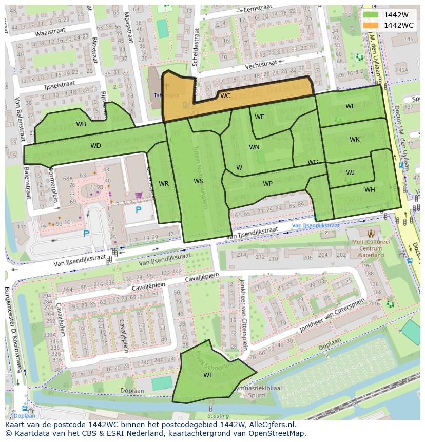 Afbeelding van het postcodegebied 1442 WC op de kaart.