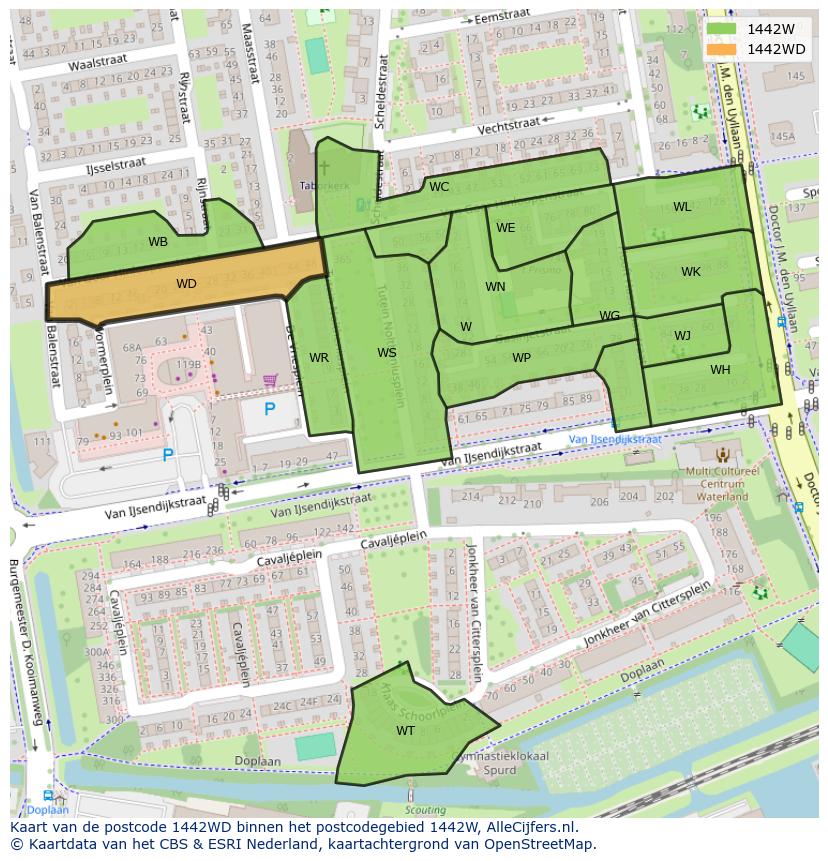 Afbeelding van het postcodegebied 1442 WD op de kaart.