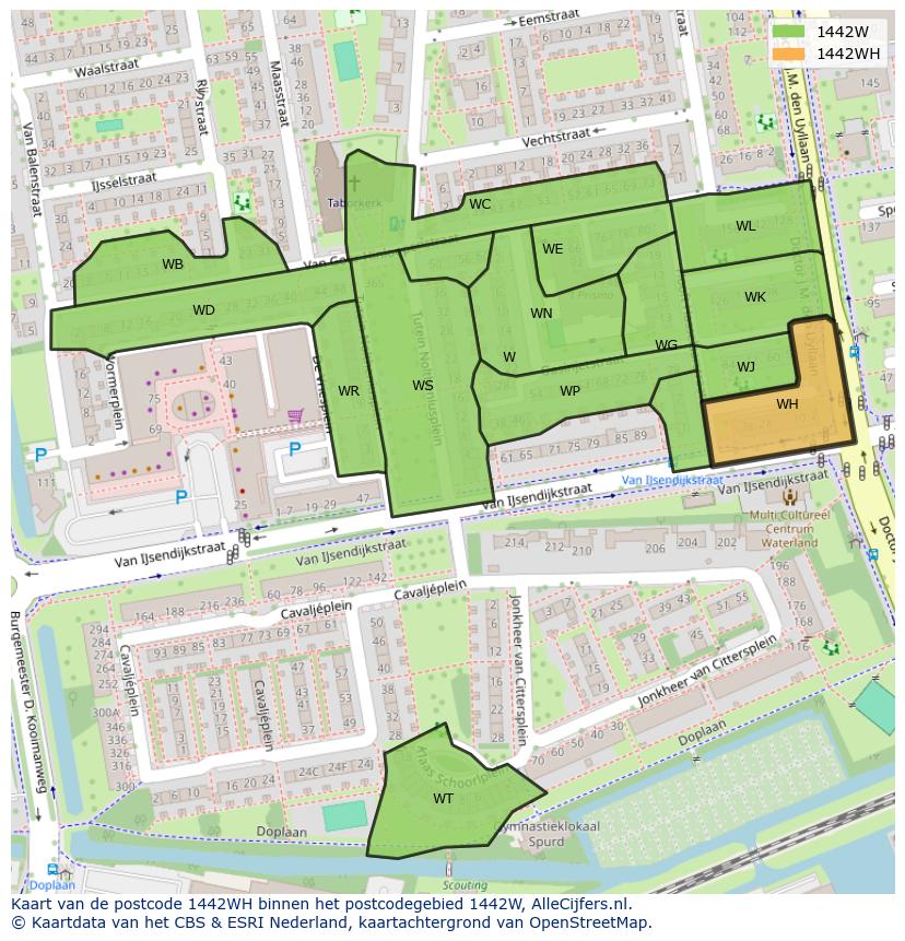 Afbeelding van het postcodegebied 1442 WH op de kaart.
