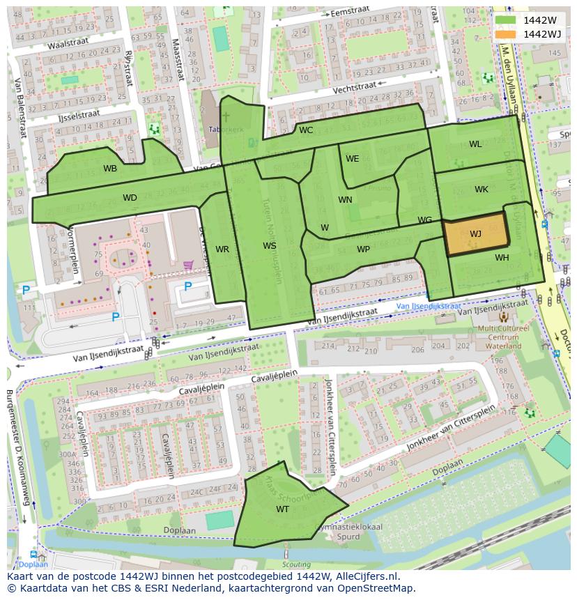 Afbeelding van het postcodegebied 1442 WJ op de kaart.