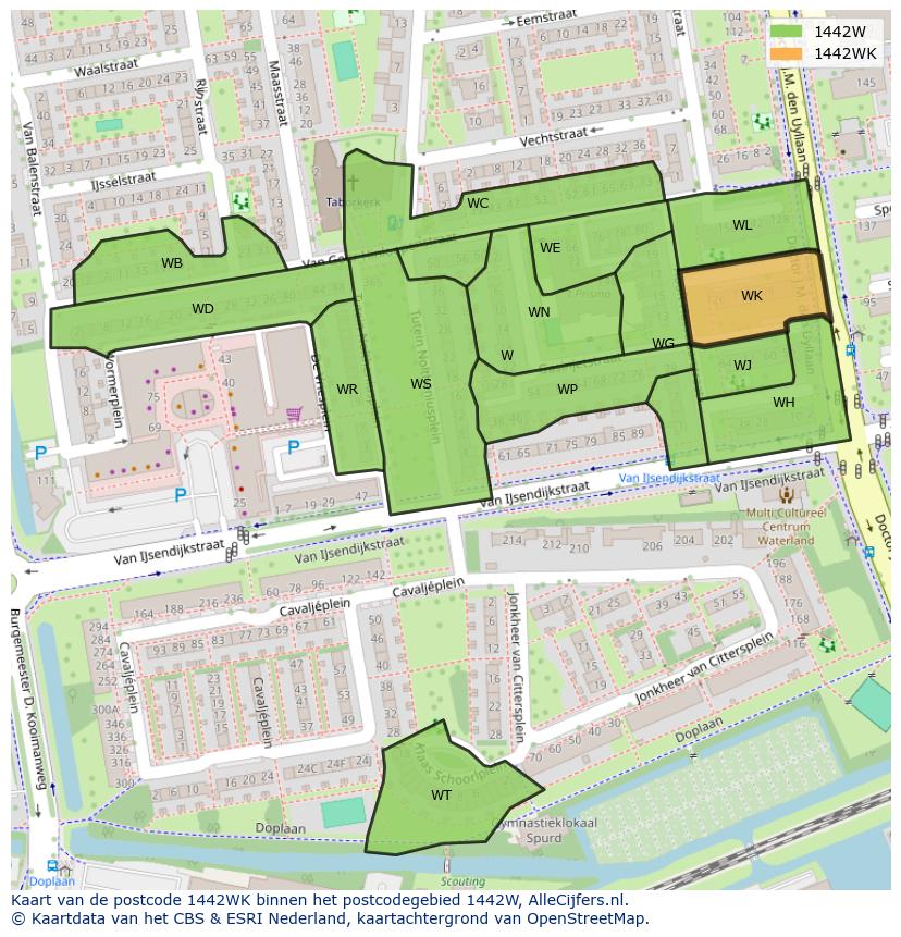 Afbeelding van het postcodegebied 1442 WK op de kaart.