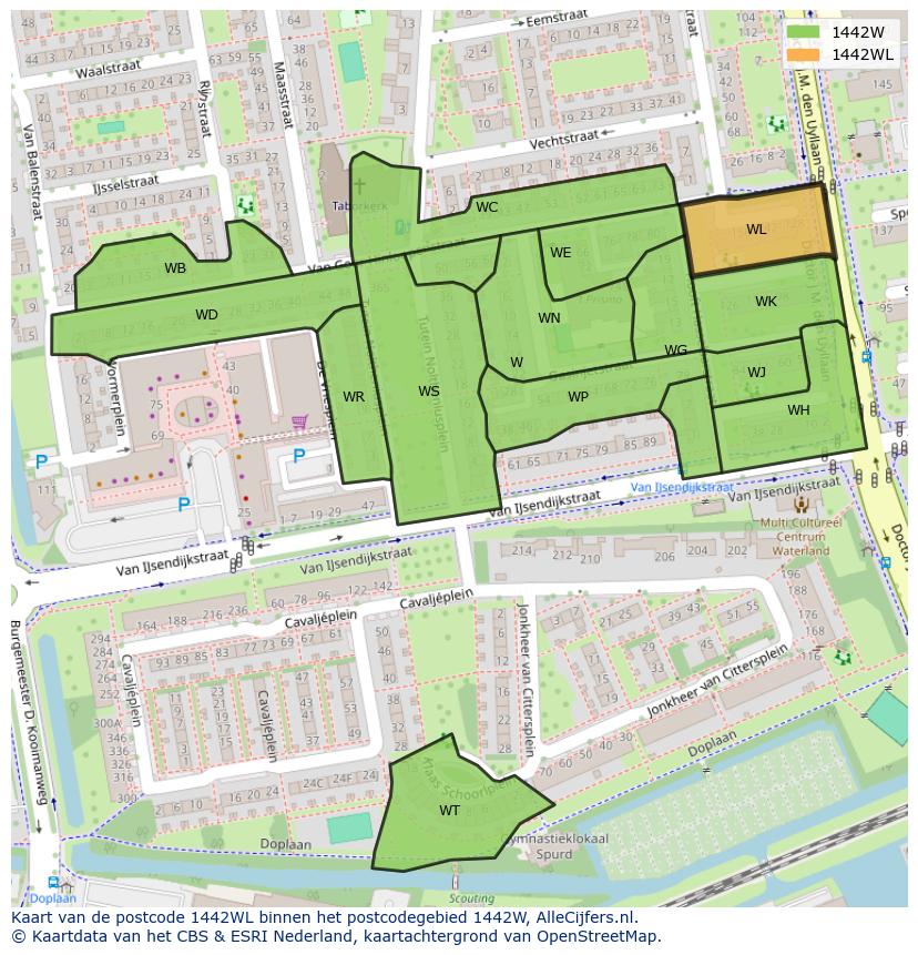 Afbeelding van het postcodegebied 1442 WL op de kaart.