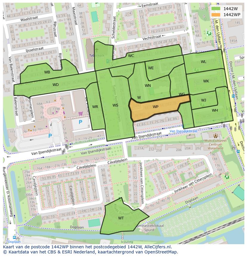 Afbeelding van het postcodegebied 1442 WP op de kaart.