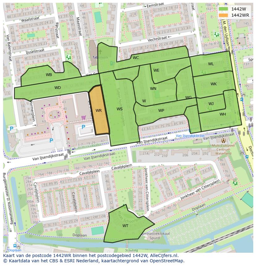 Afbeelding van het postcodegebied 1442 WR op de kaart.