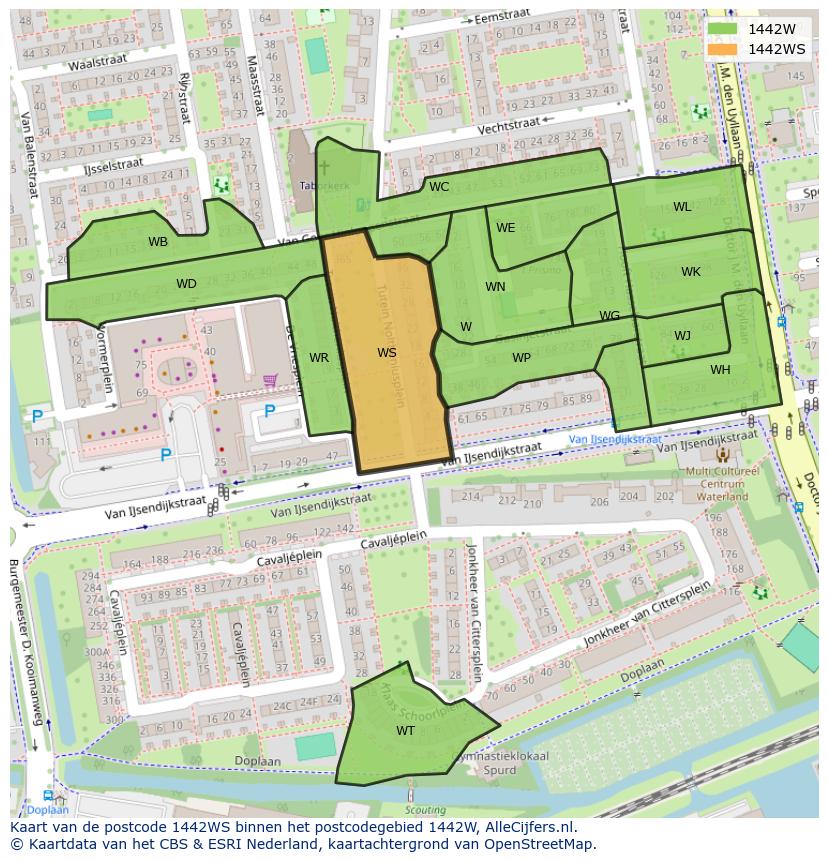 Afbeelding van het postcodegebied 1442 WS op de kaart.